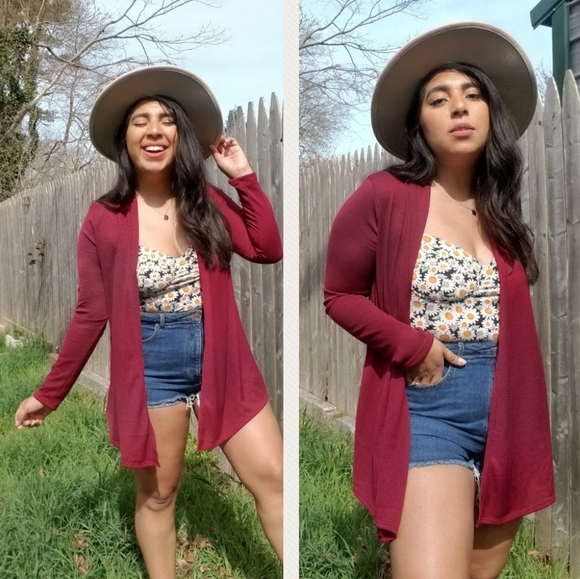 DREAMING OF REVELRY CARDIGAN IN WINE RED - Picture 1 of 4